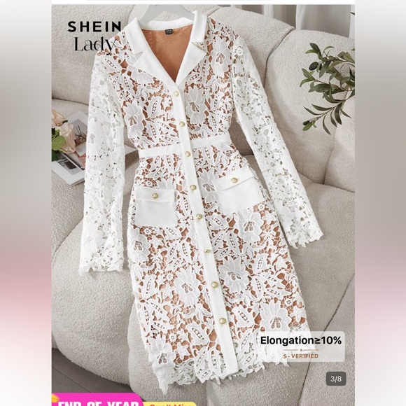SHEIN Dresses & Skirts - Elegant White Lace Button-Down Dress